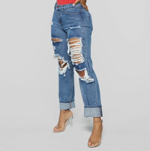 Distressed Boyfriend Jeans - Picture 1 of 3